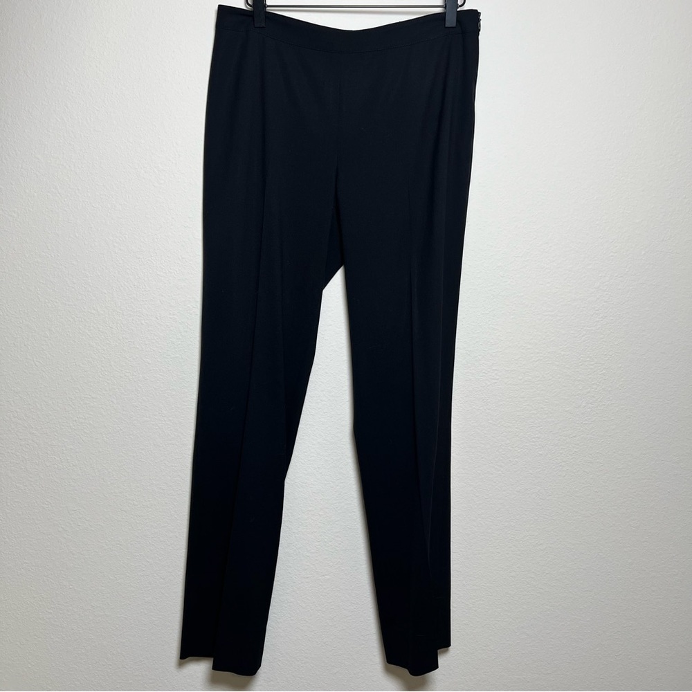 Lafayette 148 Women Wool Pants 6 Black Side Zip Ankle Slit Trouser Office Luxury